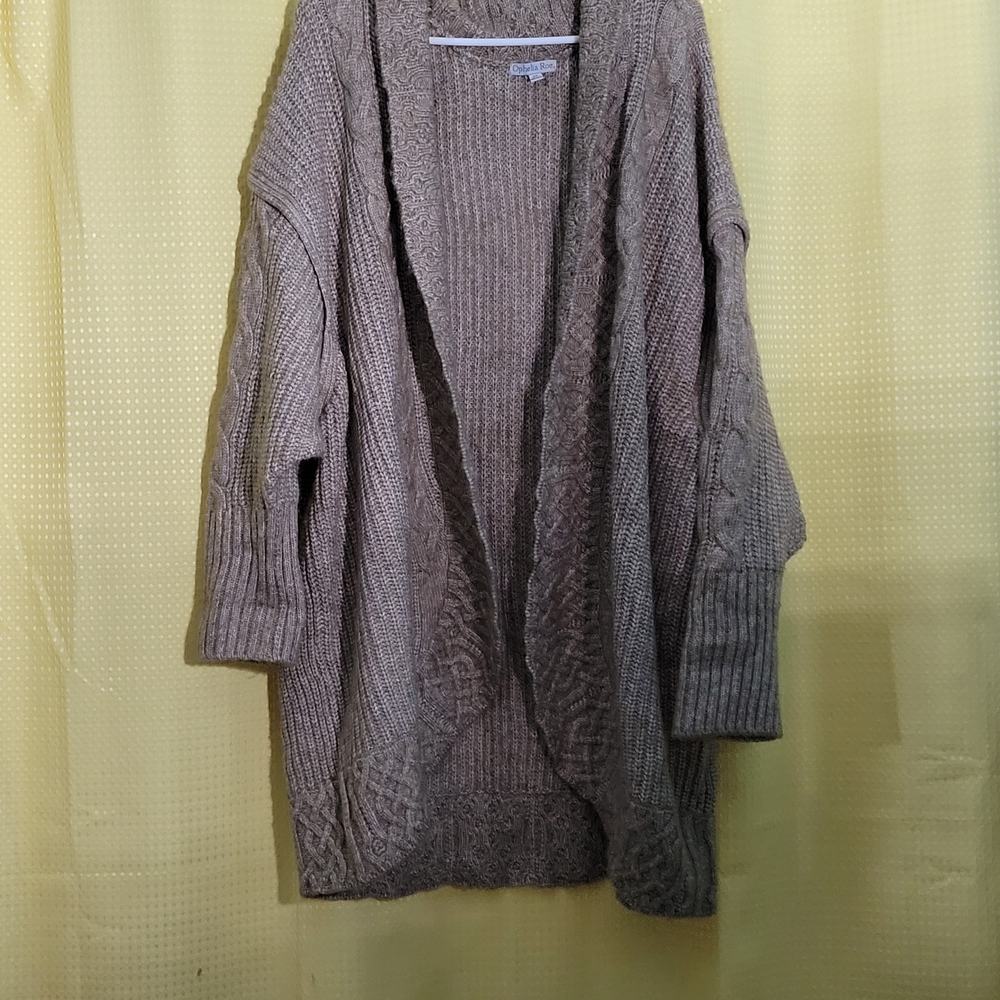 Elegant Taupe Knit Cardigan Sweater